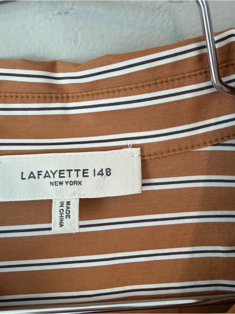 Lafayette 148 Ruxton Striped Button-Down Shirt XL Brown Tan - Picture 4 of 11
